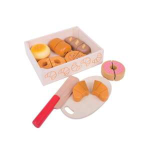 Set de joacă din lemn pentru brutărie cu pâine, chifle, croissante și gogoși, perfect pentru copiii cărora le place să se joace în bucătărie - Bigjigs Joacă alimente