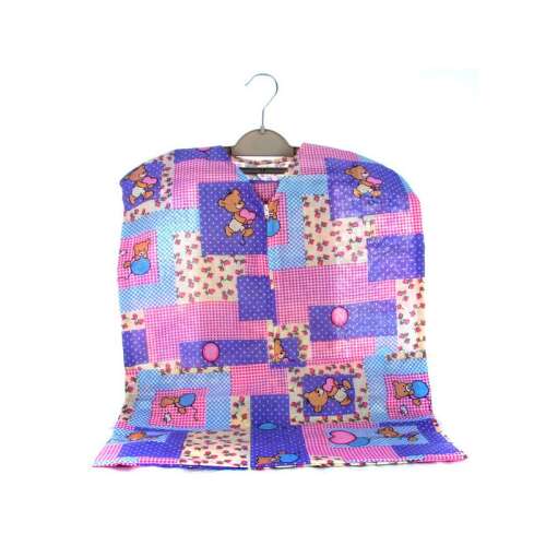 Ovis ruhazsák vállfával, roz și albastru cu model de ursuleț