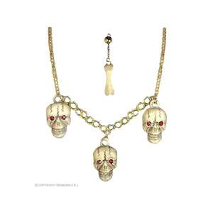 Arany koponya nyaklánc vörös szemekkel és csont medállal, Halloweeni jelmez kiegészítő - Widmann
