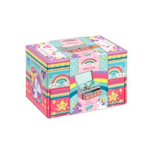 Totum Unicorn Glitter Mosaic Box, a colorful jewelry box with a unicorn design and a drawer for storing jewelry - Totum