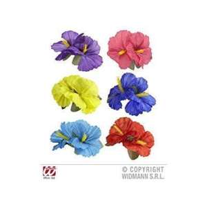 6 darabos hibiszkuszvirág hajcsat készlet különböző színekben: piros, rózsaszín, sárga, kék, lila és világoskék - Widmann