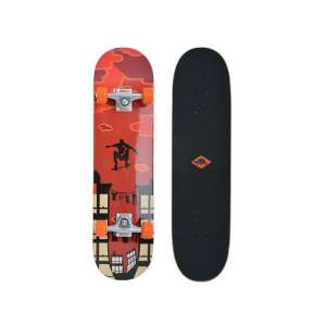 Deska do parkour, 79 cm, czerwono-czarne wzornictwo, widok z przodu i tyłu - Deskorolka