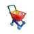 Roter, gelber, grüner und blauer Plastik-Einkaufswagen mit Babysitz, Baby Trolley