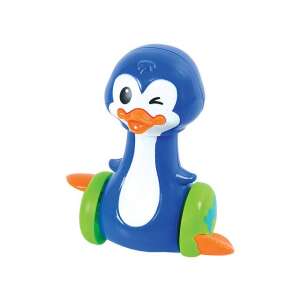 Jucărie Playgo împinge și rulează pinguin pentru bebeluși, pinguin albastru și portocaliu cu roți - Premergatoare, Premergatoare și Jocuri de dezvoltare pentru copii mici