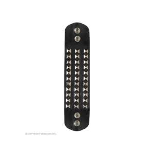 Brățară din piele neagră cu nituri piramidale argintii - Brățări bărbați