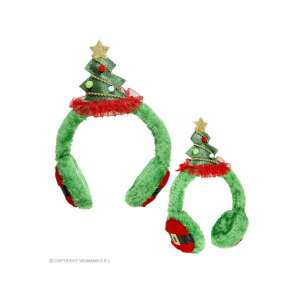 Karácsonyi fa fülvédő, zöld és piros fülmelegítő karácsonyfa díszítéssel, jelmez kiegészítő - Widmann