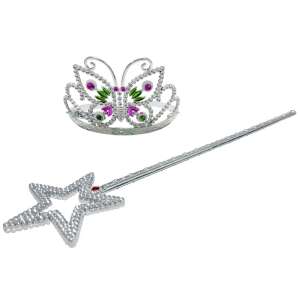 Silver princess wand and butterfly tiara, costume accessory - Costume for Kid