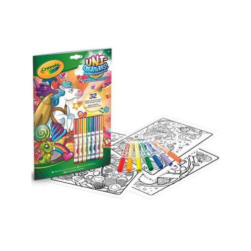 Crayola Color & Activity színező füzet 7 filctollal, vidám egyszarvú és más lényekkel