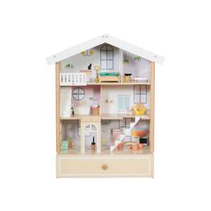 Drewniany domek dla lalek Classic World Happy Villa z 28 elementami, w nowoczesnym skandynawskim stylu z uspokajającymi kolorami i meblami dla lalek - Domek dla lalek