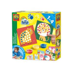 Setul SES Primele mele culori de degete, 8 pagini de colorat, 3 culori de degete, leu, urs, modele de animale, pentru copiii de 1-4 ani - Jocuri si jucarii creative