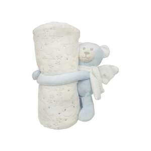 Pătură pentru bebeluși de culoare albastră cu un ursuleț de pluș, moale și drăguță pentru nou-născuți - Paturici bebe