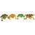 Set of 4 plastic frogs, green, brown, orange, and brown with green spots, great for kids to play with