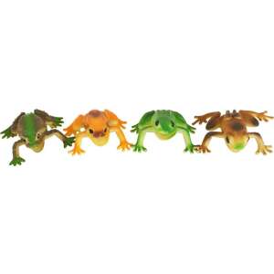 Set of 4 plastic frogs, green, brown, orange, and brown with green spots - Figure