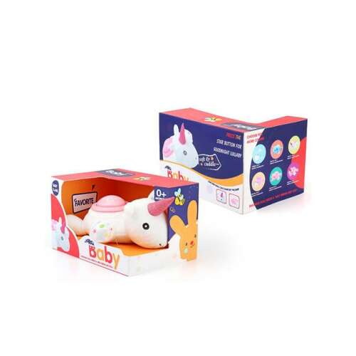 Jucărie de pluș unicorn alb cu efecte de lumină și sunet, perfectă pentru culcare