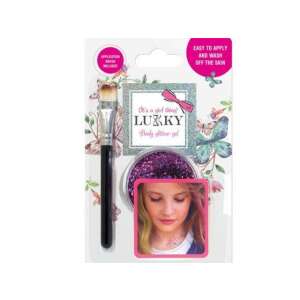 Lukky Body Glitter Gel in Purple with applicator brush, easy to apply and wash off - Tattoo