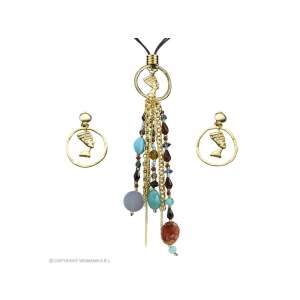 Egyiptomi ékszer szett, nyaklánc és fülbevaló, arany, gyöngyök, jelmez ékszer - Widmann