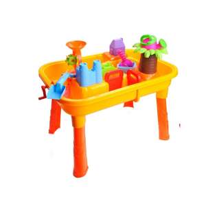 Vizi játék asztal szett, sárga homokozó asztal kiegészítőkkel, vízi játék asztal gyerekeknek, kültéri homokozó asztal, gyerek homokozó asztal, homok és víz asztal, homokozó asztal vízi funkcióval, homokozó asztal vízpumpával, homokozó asztal vízikerekkel, homokozó asztal vízi csúszdával - Strandjáték
