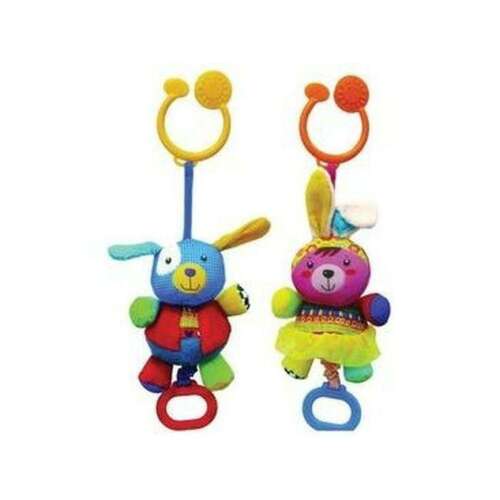 Stroller-attachable plush dog or bunny figure