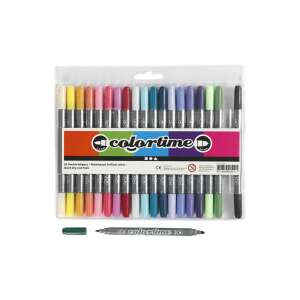 Colortime 20er Set Doppel-Filzstifte, 20 leuchtende Farben, doppelseitig, wasserbasiert, schnelltrocknend, ungiftig - Zeichengeräte
