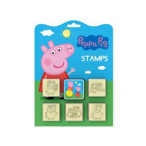 Peppa Pig Wooden Stamps Set, 5 stamps with ink pad, featuring Peppa Pig and family characters