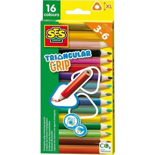 SES Trianguláris Ceruza készlet, 16 szín, Ergonomikus háromszög alakú kialakítás gyerekeknek