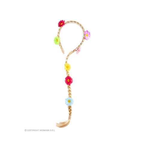 Virággal díszített hajfonat, szőke, színes virágokkal