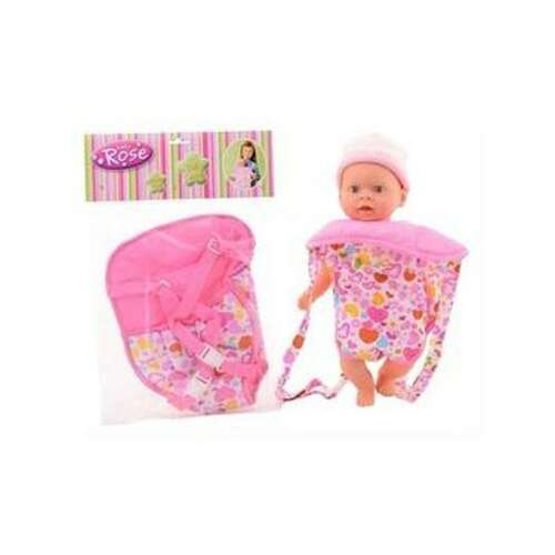 Baby Rose doll carrier, pink and white floral pattern, baby doll with hat, for pretend play