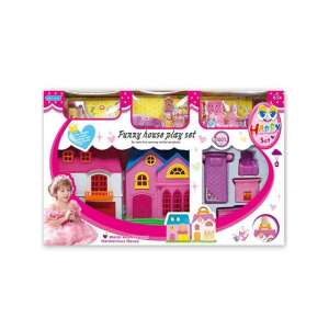 Rózsaszín műanyag babaház játékkészlet bútorokkal és kiegészítőkkel, Happy Set márka - Babaház