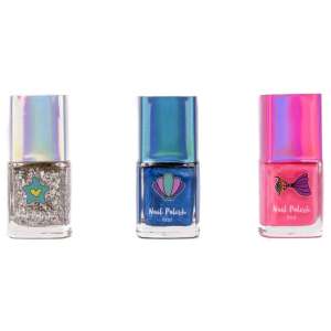 Canenco Create It! Mermaid Nail Polish Set, 3 pack, nail polish set for kids, mermaid nail polish, glitter nail polish, blue nail polish, pink nail polish, silver nail polish - Vanity Table, Makeup Set, Fragrance