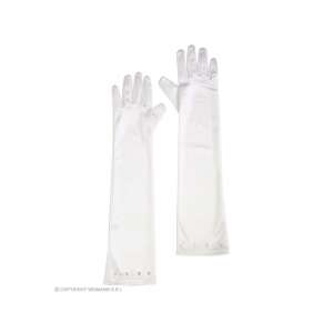 Fehér szatén kesztyűk strasszokkal, hosszú, elegáns, jelmez kiegészítő - Widmann