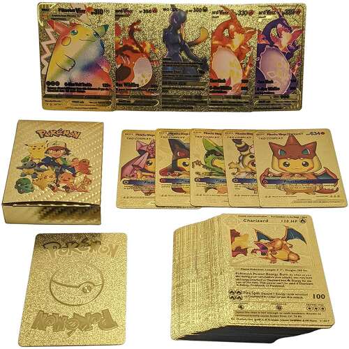 Set cartonase Pokemon IdeallStore®, Gold GTX, editie de colectie, 55 bucati, aurii