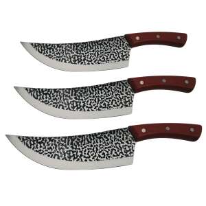 IdeallStore® Japanese Soul Damaststahl Küchenmesser-Set, 3-teilig, handgefertigt, Holzgriff, braun - Küchenmesser