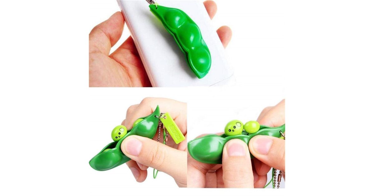 Four IdeallStore® Stress Relief Toy Sets, Pea Pod, Keychain Type, 6.5 cm, Green 127307039