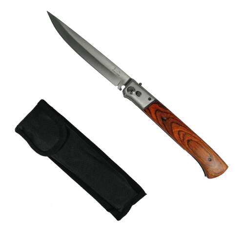 Kés-kés, Edelstahl, natur, 30,5 cm, Klappmesser mit Holzgriff, schwarzes Etui
