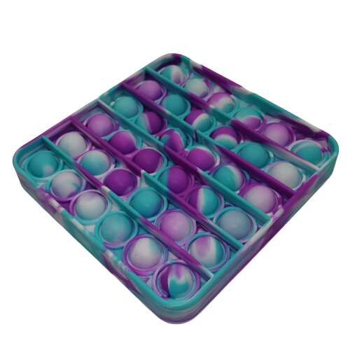 Stressz elleni játék, Pop it, szilikon, négyzet alakú, 12,5 cm, lila-türkiz