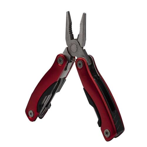 IdeallStore® mini wielofunkcyjne narzędzie, Survival Instict, czerwony, 9 funkcji, stal nierdzewna, 14 cm