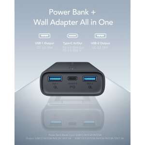 Vrurc W1146 power bank with built-in wall adapter, 10000mAh, PD 20W fast charging, 3 USB ports - External Battery & Power Bank