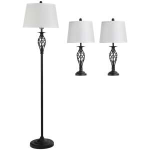 Set 3 Piese 1 Lampă de Podea și 2 Lămpi de Masă Design Vintage