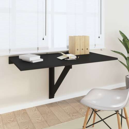 vidaXL fekete szerelt fa összecsukható fali asztal 100x60x56 cm