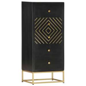 vidaXL black and gold solid mango wood chest of drawers with 5 drawers - Dresser