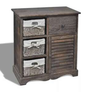 vidaXL brown wooden cabinet with 3 woven baskets, 60 x 30 x 63 cm - Dresser