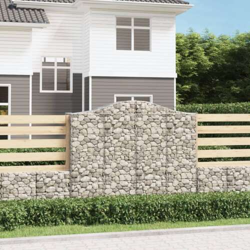 vidaXL 14 db horganyzott acél gabion kosár, 200x50x160/180 cm, kerítés, dekoratív fal, hangszigetelés - Kerítéselem
