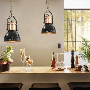 Set de lampă suspendată neagră și cupru, design modern, 2 bucăți, pentru bucătărie, sufragerie, living - Aplice perete