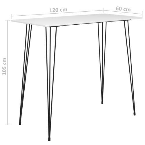 vidaXL fehér bárasztal fekete fém lábakkal, 120cm x 60cm x 105cm - Bárszett