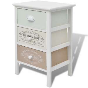 vidaXL French Country Style 3 Drawer Wooden Storage Cabinet, white with vintage floral prints - VidaXL Nightstand