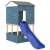 vidaXL blue slide attached to a wooden playhouse, angled view