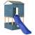 vidaXL blue slide attached to a wooden playhouse, angled view