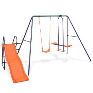 vidaxl garden swing set with slide and 3 orange seats - Outdoor Swing