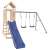 vidaXL wooden playhouse with slide and swings, natural wood