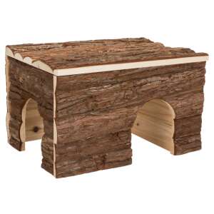 Trixie Ila ház szénatartóval kisállatoknak, fa, barna, két bejárat, szénatartó az oldalon - Rágcsáló játék